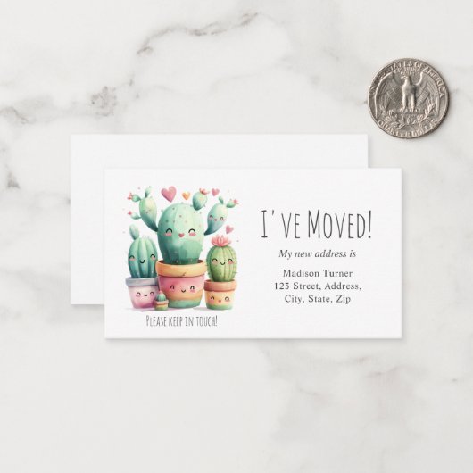 かわいいかわいいサボテン私はアナウンスメントカードを移動した ノートカード (正面/裏面インサイチュ)