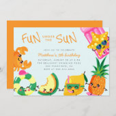 かわいいかわいいサマーおもしろいアンダーザサン子供の誕生日 招待状 (正面/裏面)