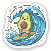 かわいいかわいいサーフィンアボカド海洋波夏のビーチ シール (正面)