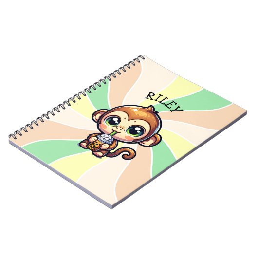 かわいいかわいいザルとバブルティーパーソナライズされた ノートブック (左側)