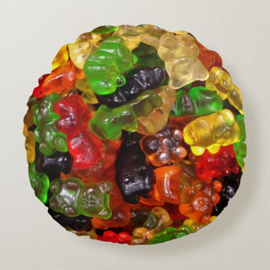 かわいいかわいいスイーツカラフルキャンディベアのグミ ラウンドクッション (正面)