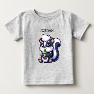かわいいかわいいスカンクとバブルティーパーソナライズされた ベビーTシャツ