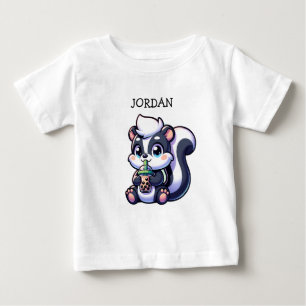 かわいいかわいいスカンクとバブルティーパーソナライズされた ベビーTシャツ