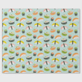 かわいいかわいいスシをライトブルー ラッピングペーパー (フラット)