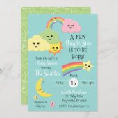 かわいいかわいいスタームーン男女兼用赤ちゃんシャワー 招待状 (正面/裏面)