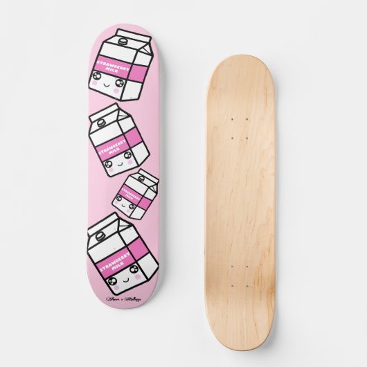 かわいいかわいいストロベリーミルクデイリーユームパステルピンク スケートボード (正面)