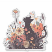 かわいいかわいいズキャットと花だらけの野 シール (正面)