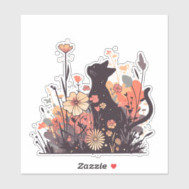 かわいいかわいいズキャットと花だらけの野 シール