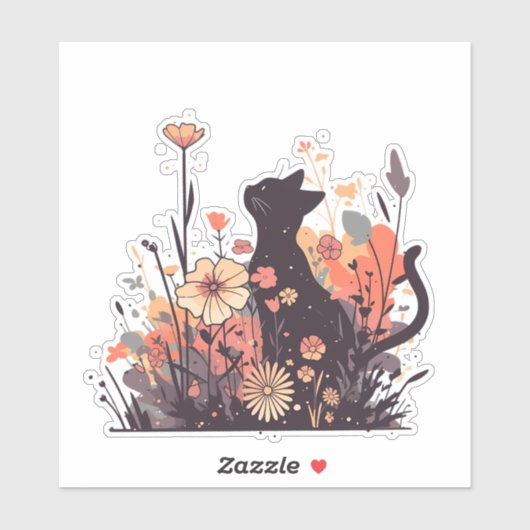 かわいいかわいいズキャットと花だらけの野 シール (シート)