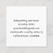 かわいいかわいいズクラウドピンクグレーベビーシッター スクエア名刺 (裏面)