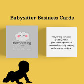 かわいいかわいいズクラウドピンクグレーベビーシッター スクエア名刺