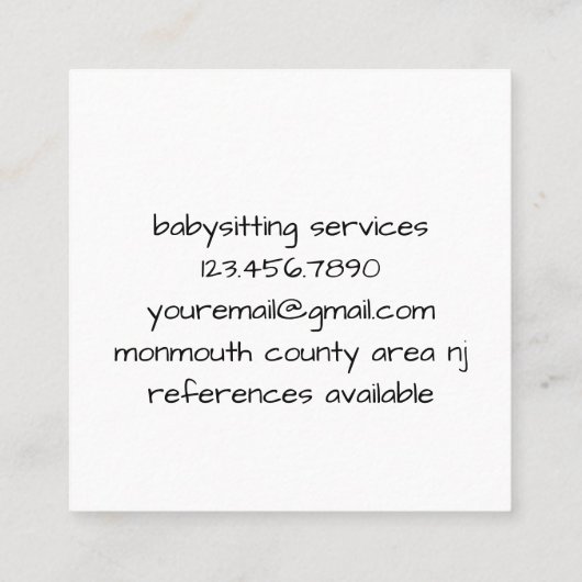 かわいいかわいいズクラウドピンクグレーベビーシッター スクエア名刺 (裏面)
