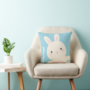 かわいいかわいいズホワイトバニーパステルブルーキッズ子供部屋 クッション