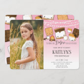 かわいいかわいいズモーレスキャンピングボンファイア誕生日写真 招待状 (正面/裏面)