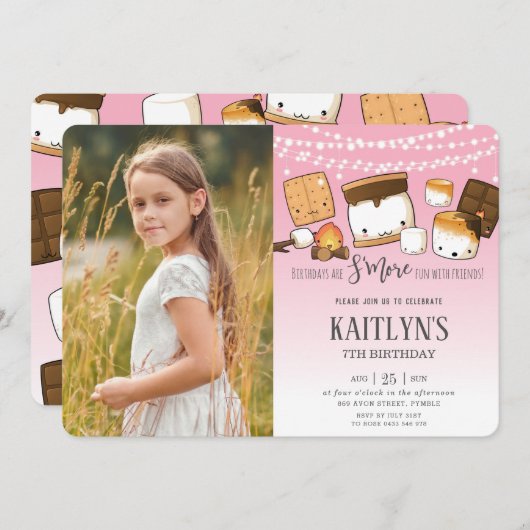 かわいいかわいいズモーレスキャンピングボンファイア誕生日写真 招待状 (正面/裏面)