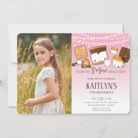 かわいいかわいいズモーレスキャンピングボンファイア誕生日写真 招待状 (正面)