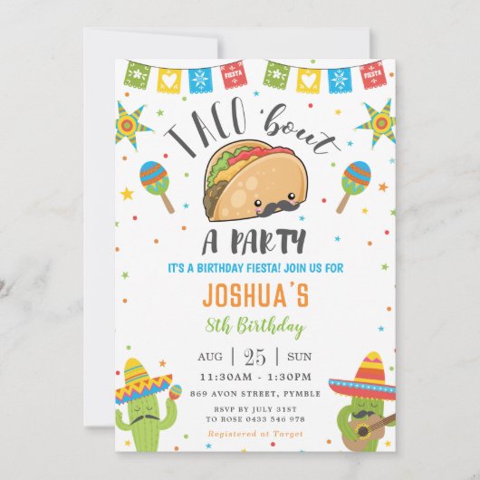 かわいいかわいいタコブアパーティーフィエスタ誕生日 招待状 (正面)