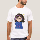 かわいいかわいいチビ（小さくかわいく書いた感じ）女の子ヘッドフォンを着て Tシャツ (正面)