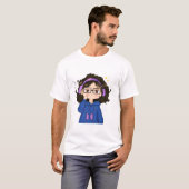 かわいいかわいいチビ（小さくかわいく書いた感じ）女の子ヘッドフォンを着て Tシャツ (正面フル)