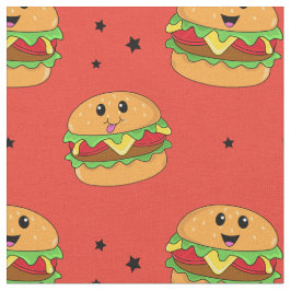 かわいいかわいいチーズバーガーのパターン赤 ファブリック