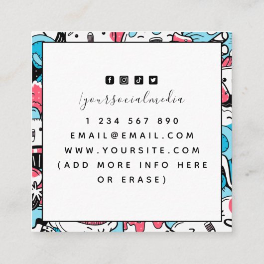 かわいいかわいいデザートパターングラフィックデザイナー甘い スクエア名刺 (裏面)