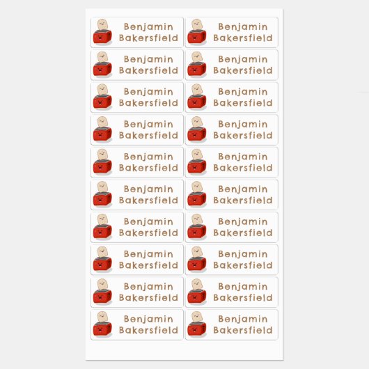 かわいいかわいいトースト赤トースターパーソナライズされた漫画 ラベル (シート)