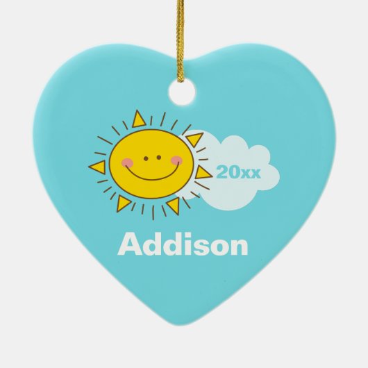 かわいいかわいいハッピーサンシャインベビー初めてのクリスマス セラミックオーナメント (裏面)