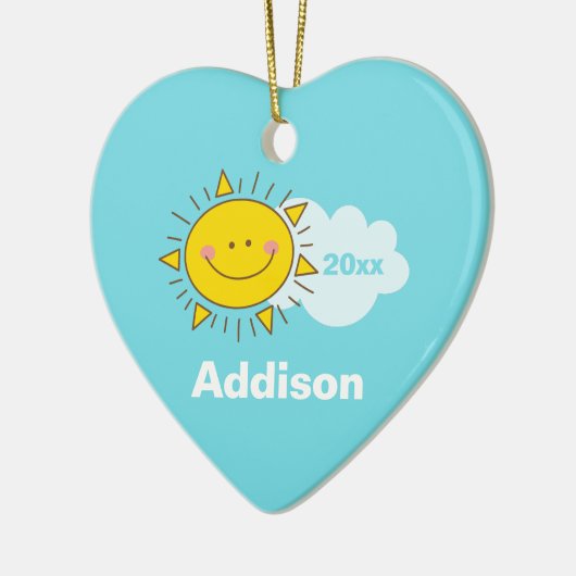 かわいいかわいいハッピーサンシャインベビー初めてのクリスマス セラミックオーナメント (左)