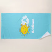 かわいいかわいいハッピーサンシャインモノグラムあなたの名前を追加 ビーチタオル (正面)