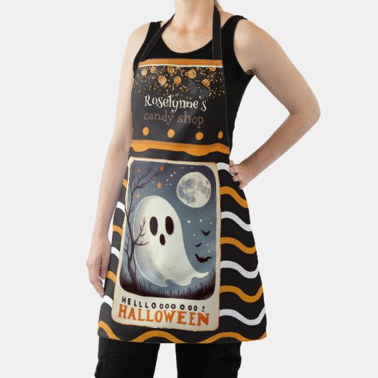 かわいいかわいいハッピーハローウィン名前をカスタムする エプロン (インサイチュ)