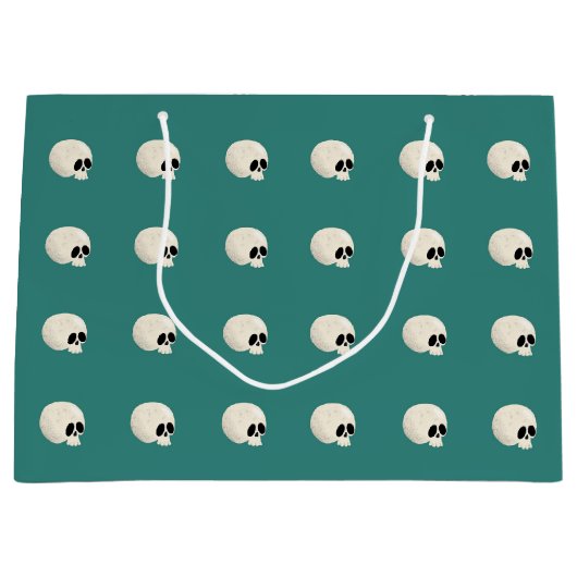 かわいいかわいいハロウィーンスカル水玉模様ミッドグリーン ラージペーパーバッグ (正面)