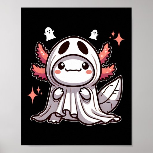かわいいかわいいハロウィーン幽霊アクソロトル ポスター (正面)