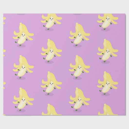 かわいいかわいいバナナパープルカートゥーンイラストレーション ラッピングペーパー (フラット)