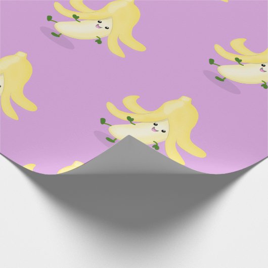 かわいいかわいいバナナパープルカートゥーンイラストレーション ラッピングペーパー (角)