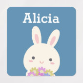 かわいいかわいいバニーラビット&パステルカラフルフラワーズ ラベル (デザイン1)