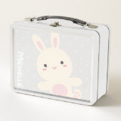 かわいいかわいいバニー&水玉模様キッズ名前をカスタムする メタルランチボックス (正面)