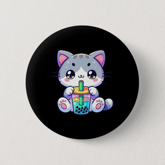 かわいいかわいいバブルティー猫日本のアニメ 缶バッジ (正面)