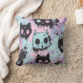 かわいいかわいいパステルゴシックパッチワーク不気味な猫 クッション (ブランケット)