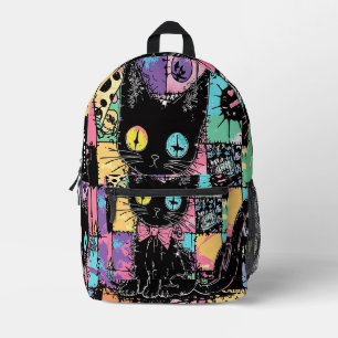 かわいいかわいいパステルゴシックパッチワーク不気味な猫 プリントバックパック