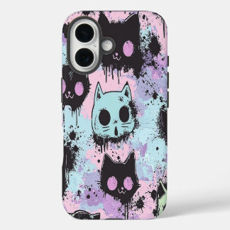 かわいいかわいいパステルゴシックパッチワーク不気味な猫 iPhone 16ケース