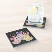 かわいいかわいいパステル幽霊とスパークリー弓 ガラスコースター (アングル)