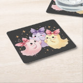 かわいいかわいいパステル幽霊とスパークリー弓 スクエアペーパーコースター (アングル)