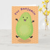 かわいいかわいいパパイヤ前足の漫画イラストレーション カード (黄色い花)