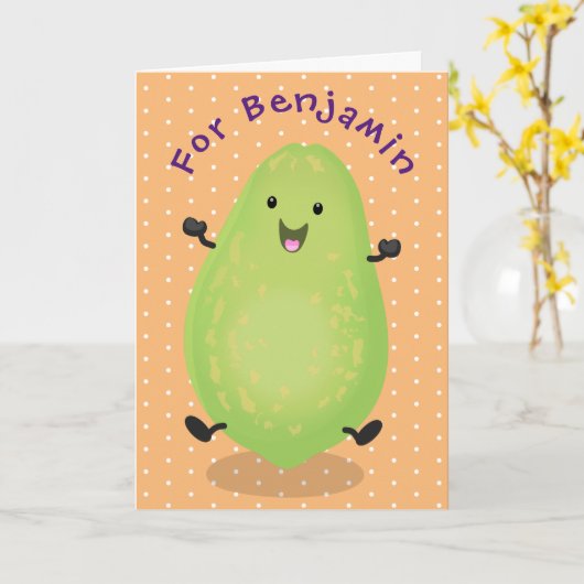 かわいいかわいいパパイヤ前足の漫画イラストレーション カード (黄色い花)