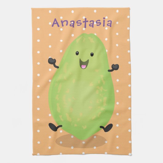 かわいいかわいいパパイヤ前足の漫画イラストレーション キッチンタオル (縦)