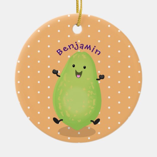 かわいいかわいいパパイヤ前足の漫画イラストレーション セラミックオーナメント (正面)