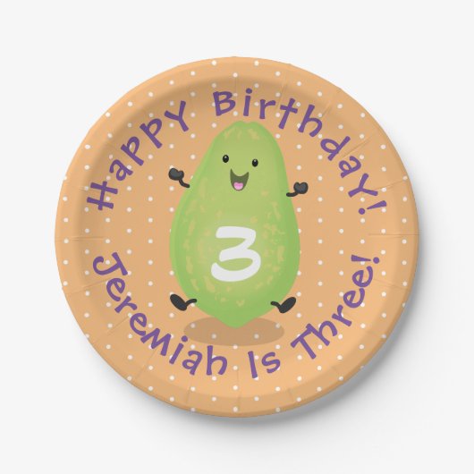 かわいいかわいいパパイヤ前足の漫画イラストレーション ペーパープレート (正面)