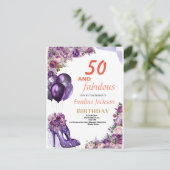 かわいいかわいいパープル誕生日 インビテーションポストカード (スタンド正面)