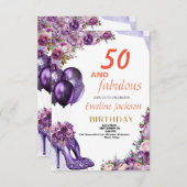 かわいいかわいいパープル誕生日 招待状 (正面/裏面)