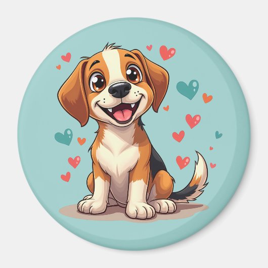 かわいいかわいいビーグルとハートよくはしゃぐドッグアート マグネット (正面)